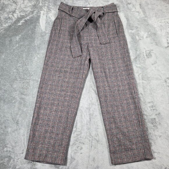 Aritzia Wilfred Jallade Pants 2 Gray Plaid Tie Front High Waist Ankle Trousers - Picture 2 of 10